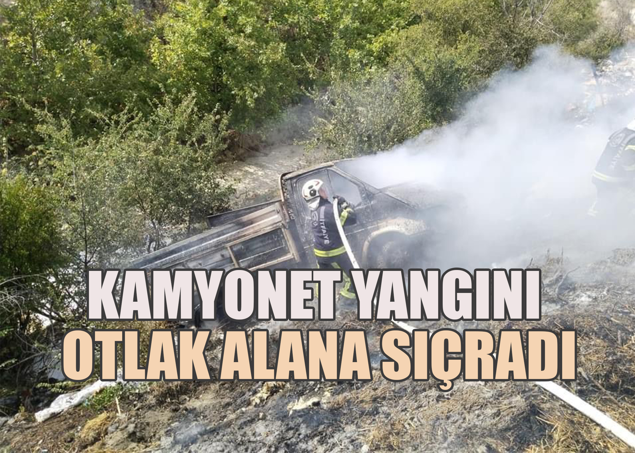 Kamyonet yangını otluk alana sıçradı